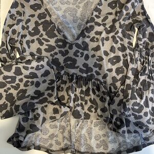Altar’d State Black and Grey Leopard Print Blouse